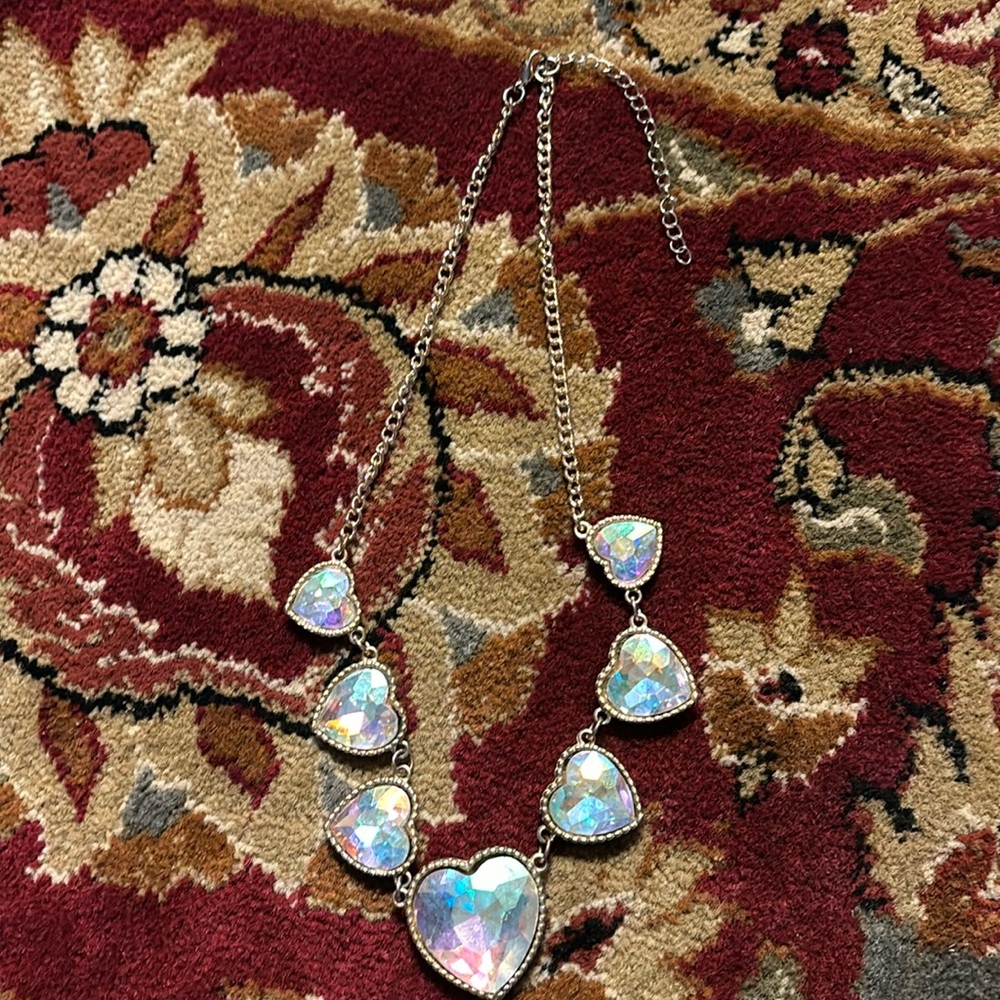 Sparkly multi heart gold tone necklace
